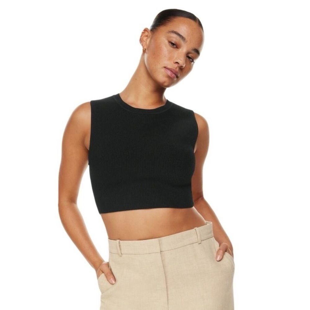 Babaton Sculpt Knit Muscle Ribbed Crop Tank Black Size Small
